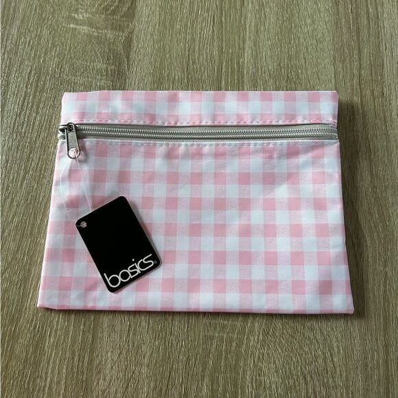 NWT … BASICS “Pink Checkered” Cosmetic / Makeup Bag - Picture 1 of 3